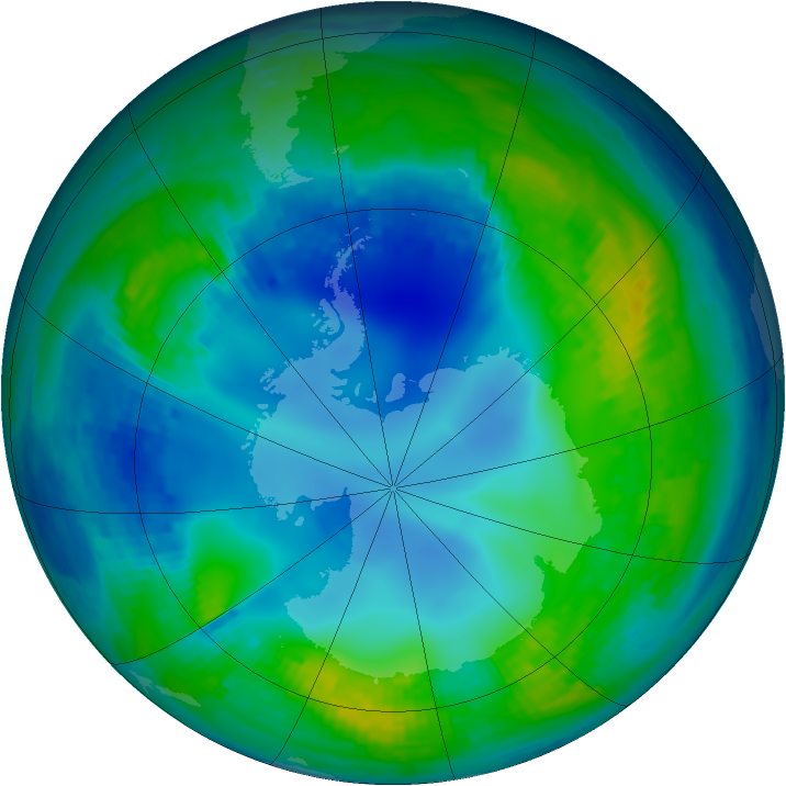 Antarctic ozone map for 15 May 2001